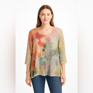 Ali Miles Blouse Women's Size Large‎ Petite Abstract Artsy Polka Dots Office